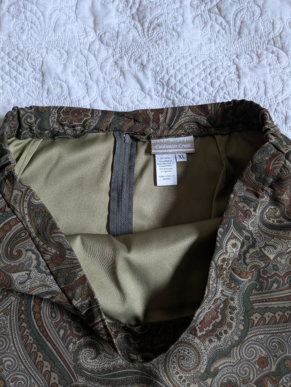 Coldwater Creek Olive Paisley Midi Skirt - Picture 4 of 4